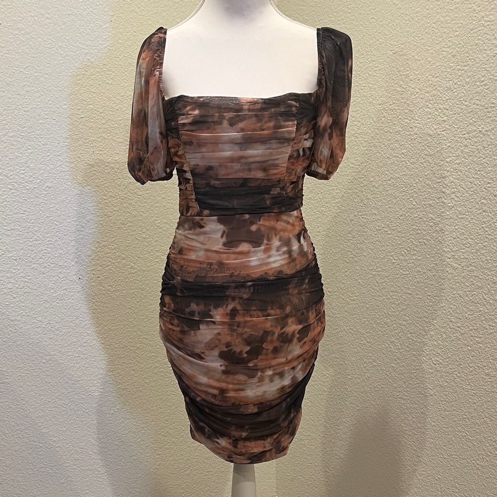Elegant Brown Tie-Dye Dress